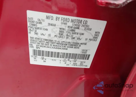 2010 Ford Edge Limited from USA, damaged, VIN 2FMDK3KC5ABB63968